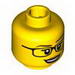 Minifig Head Female Glasses, White Pupils, Eyelashes, Peach Lips, Smiling [Hollow Stud]