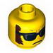 Minifig Head Black Sunglasses, Closed Mouth, Dark Brown Sideburns Print [Hollow Stud] 