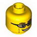 Minifig Head with Trans-Black Sunglasses, Dark Brown Eyebrows and Cheek Lines Print [Hollow Stud]