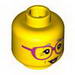 Minifig Head Female - Dark Pink Glasses, Gray Eyebrows and Crow's Feet Print [Hollow Stud]
