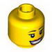 Minifig Head Female with Large Red Lips, Open Mouth Smile with Teeth, Thin Eyelashes and White Pupils Print (Hula Dancer) [Blocked Open Stud]