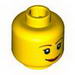 Набор LEGO Minifig Head Female with Brown Thin Eyebrows, White Pupils and Short Eyelashes, Wide Black Smile with Red Lips Print [Blocked Open Stud], Желтый