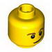 Набор LEGO Minifig Head Male Crooked Smile, Black Eyes with White Pupils, Brown Eyebrows Print [Blocked Open Stud], Желтый