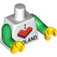 Torso - I 'L Brick' LEGOLAND Print / Green Arms / Yellow Hands