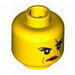 Minifig Head Dual Sided Female with Scar over Left Eye, Raised Eyebrow / Scowl Print [Hollow Stud]
