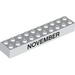 Brick 2 x 10 with Black 'NOVEMBER' and 'DECEMBER' Print on opposite sides