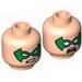 Minifig Head Dual Sided Mask Green with Eyeholes and Determined / Scared Print (Robin) [Hollow Stud]