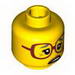 Minifig Head Dark Red Glasses, Gray Eyebrows, Crow's Feet, Open Mouth Print [Hollow Stud]
