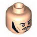 Minifig Head Dual Sided Long Black Sideburns, Moustache, Goatee, Smirking / Angry Print [Hollow Stud]