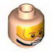 Minifigure Head Dual Sided - Orange Visor and Headset Stern / Angry Print [Hollow Stud]