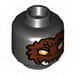 Minifig Head with Yellow Eyes, Dark Brown Fur, Black and White Spots and Fangs Print [Hollow Stud]
