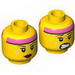 Minifig Head Dual Sided Female Pink Headband, Sweat Drops, Red Lipstick, Mouth Closed / Clenched Teeth Print [Hollow Stud]