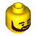 Minifig Head Beard Brown, Bushy Eyebrows, Grin and White Pupils Print [Hollow Stud]