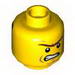 Minifig Head Dual Sided Male with Connected Brow, Cheek Lines, Angry / Red Zigzag Line on Black Background Print [Hollow Stud]