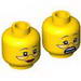 Minifig Head Dual Sided Female Copper Glasses, Gray Eyebrows, Red Lipstick, Cheek Lines, Smiling / Scared Print [Hollow Stud]