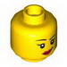 Minifig Head Dual Sided Female Black Eyebrows, Eyelashes, Red Lips, Lopsided Smile / Scared Open Mouth with Teeth Print [Hollow Stud]