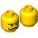Minifig Head Moustache Curly Long, Stern Eyebrows, White Pupils Print [Hollow Stud]