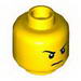 Minifig Head Male Stern Black Eyebrows, White Pupils, Scowl Print (Lloyd) [Hollow Stud]