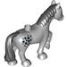Duplo Horse with one Stud and Raised Hoof with Black Mane, Tail and Spots Print