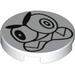 Tile Round 2 x 2 with Bottom Stud Holder with Black Large Eyes and Scowl with Sharp Teeth (Nixel Face) Print