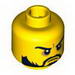Minifig Head Beard Black, Moustache, Arched Eyebrows, White Pupils, Grim Mouth Print [Hollow Stud]
