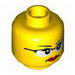 Minifig Head Dual Sided Female Glasses with Black Frames, Red Lips, Determined / Scared Print [Hollow Stud]