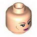Minifig Head Female with Brown Thin Long Eyebrows, Eyelashes, Magenta Lips and Cheek Lines Print [Hollow Stud]