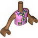 Torso Friends Bright Pink Blouse Top with Red Cross Logo and Dark Tan Scarf Print, Medium Dark Flesh Arms with Hands