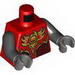 Torso Vest with Dark Red and Gold Armor with Scales and Fire Chi Emblem Print / Black Arms / Dark Bluish Gray Hands