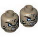 Minifig Head Dual Sided Alien Chima Tiger with Fur, Fangs, Light Blue Eyes and Black Stripes, Neutral / Angry Print (Strainor) [Hollow Stud]