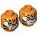 Minifig Head Dual Sided Alien Chima Tiger with Orange Eyes, Fangs and Black Stripes, Neutral / Angry Print (Tormak) [Hollow Stud]