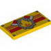Tile 2 x 4 with Fire Logo with Axes over Orange and Red Stripes Print