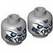 Minifig Head Dual Sided Alien Chima Tiger with Fangs, White Face Fur and Light Blue Eyes, Smiling / Angry Print (Sykor) [Hollow Stud]