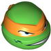 Minifig Head Modified Ninja Turtle with Orange Mask and Scowl Print (Michelangelo)