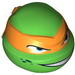 Minifig Head Modified Ninja Turtle with Orange Mask and Sneer Print (Michelangelo)