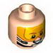 Minifig Head Dual Sided Orange Visor, Brown Eyebrows, Chin Strap, Headset, Smiling / Scared Print (SW Dack Ralter) [Hollow Stud]