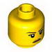 Minifig Head Female with Black Eyebrows, Eyelashes, White Pupils and Gold Lips Stern Print [Hollow Stud]