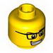 Minifig Head Glasses with Rectangular Glasses, Brown Eyebrows, Open Mouth Smile with Teeth, White Pupils Print [Hollow Stud]