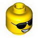 Minifig Head Glasses with Black Sunglasses Large and Lopsided Smile Wide with Teeth Print [Hollow Stud]