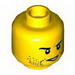 Minifig Head Dual Sided Beard Stubble, Black Eyebrows, Determined, Open Mouth / Mouth Closed, Scar on Right Eyebrow Print [Hollow Stud]