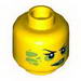 Minifig Head Dual Sided Female with Black Eyelashes and Eyebrows, Lime Blotches, Smirk / Green Eye Shadow and Lips, Teeth Print [Hollow Stud]