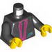 Torso Jacket with Silver and Medium Azure Trim, Dark Pink Shirt and Black Tie Print (Caila Phoenix) / Black Arms / Yellow Hands