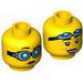 Minifig Head Dual Sided Female Red Lips, Goggles, Closed Mouth / Open Mouth Smile Print (Christina Hydron) [Hollow Stud]