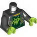 Torso Open Jacket over Dark Green Shirt with Lime Pixelated Alien Print / Black Arms / Lime Hands