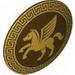 Minifig Shield Round with Rounded Front and Gold Winged Horse Print