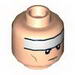 Minifig Head Dual Sided White Strip on Forehead and Cheek Lines, Determined / Frown Print (Batman) [Hollow Stud]
