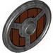 Minifig Shield Round with Stud and Ring Around Edge with Rivets and Circular Wood Planking Print