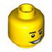Minifig Head Dark Brown Eyebrows, Crooked Smile and Laugh Lines Print [Hollow Stud]