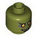 Набор LEGO Minifig Head Alien with Orange Eyes with White Pupils, Black Eyebrows, Open Smile with Pointed Teeth Print [Hollow Stud], Оливковый