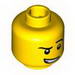 Набор LEGO Minifig Head Black Eyebrows, Raised Left Eyebrow, White Pupils, Crooked Open Smile with Teeth Print [Hollow Stud], Желтый